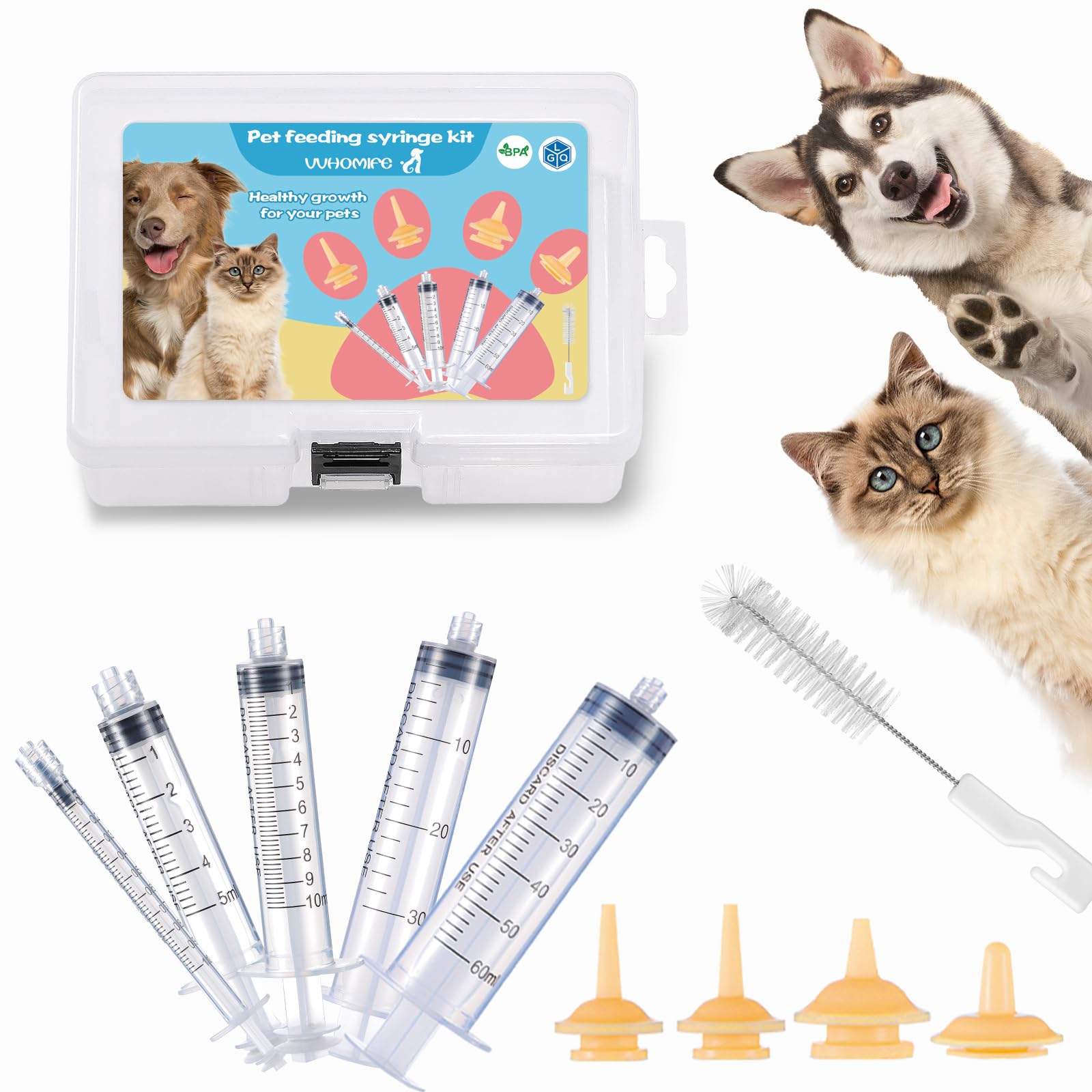 Ultimate Pet Nursing Syringe Kit - Complete Feeding Solution for Kittens, Puppies, and Small Animals - Includes Syringes, Nipples, Accessories!