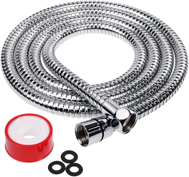 Rovtop 2M Shower Hose, Suitable for All Shower Heads, Flexible Shower Pipe, Stainless Steel Shower Hoses Chrome Plated, Universal Chrome Shower with Teflon and Gaskets, Leak Proof, Easy Clean