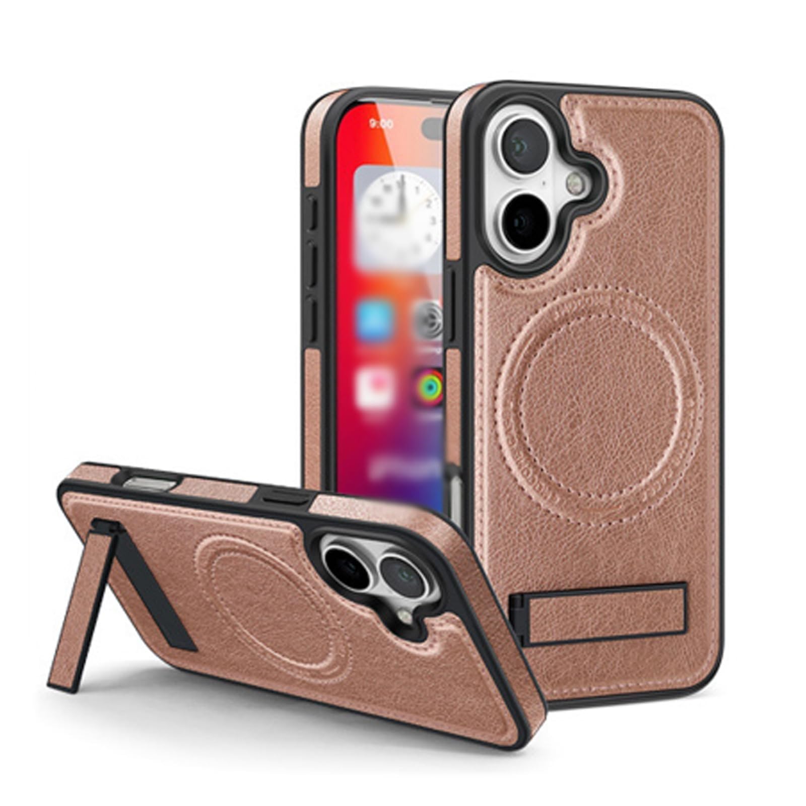 Custodia per iPhone 16 PRO Max/16 Pro/16 Plus/16, Pelle Magnetica Custodia Supporto Regolabile, Copertura Protettiva Sottile(Pink,16)