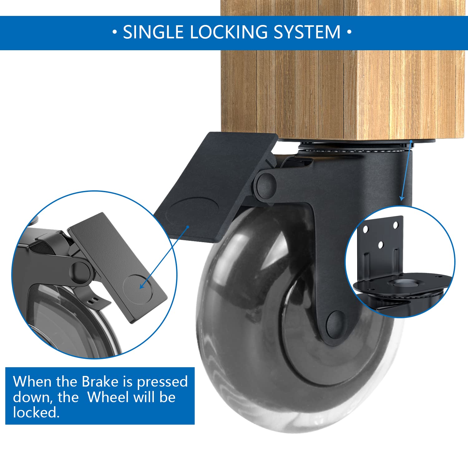 Hirate 3 inch L-Shaped Plate Casters Upgraded Version to Prevent Fluff, 4 Pack Side Mount Lockable Furniture Caster Wheels Mute Rolling for Table, Cabinet