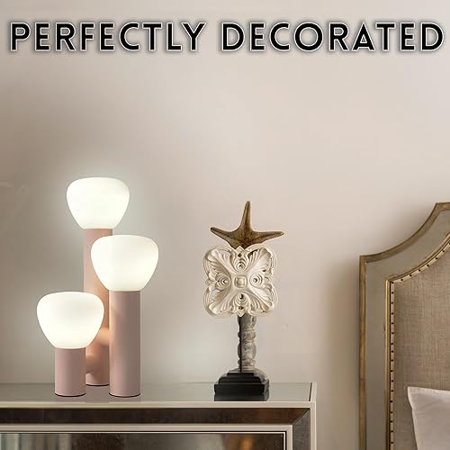 Miniatura 3 de Lámpara de mesa moderna de 3 luces, base de metal rosa, globos de vidrio en forma de hongo blanco, 3 temperaturas de color, 16.5 pulgadas de altura,