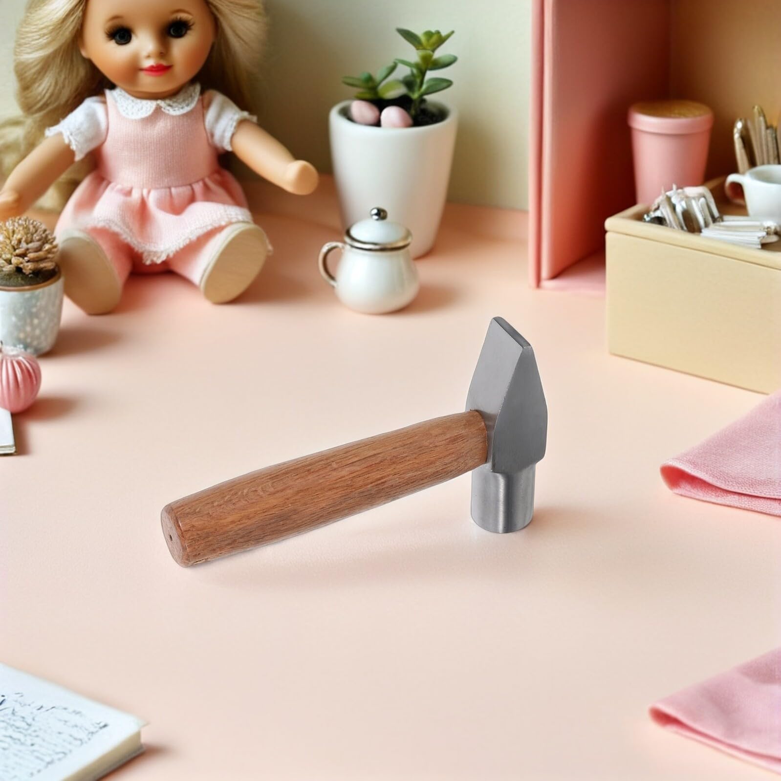 Tofficu Martello a Becco D'anatra Piccolo con Manico in Legno, Mini Martello da Falegname Antiscivolo per Gioielli, Artigianato e Riparazioni Domestiche, Attrezzo Portatile per Campeggio