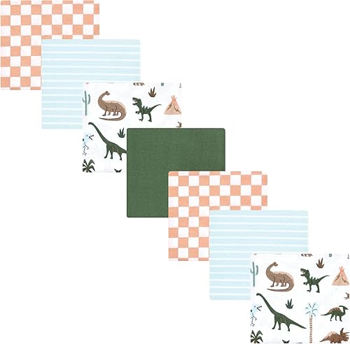 Miniatura 150 de Hudson Baby Paquete de 7 mantas receptoras unisex de franela de algodón para bebé, Dino Friends, talla única Abeja,Azul Verde Dino,Azul