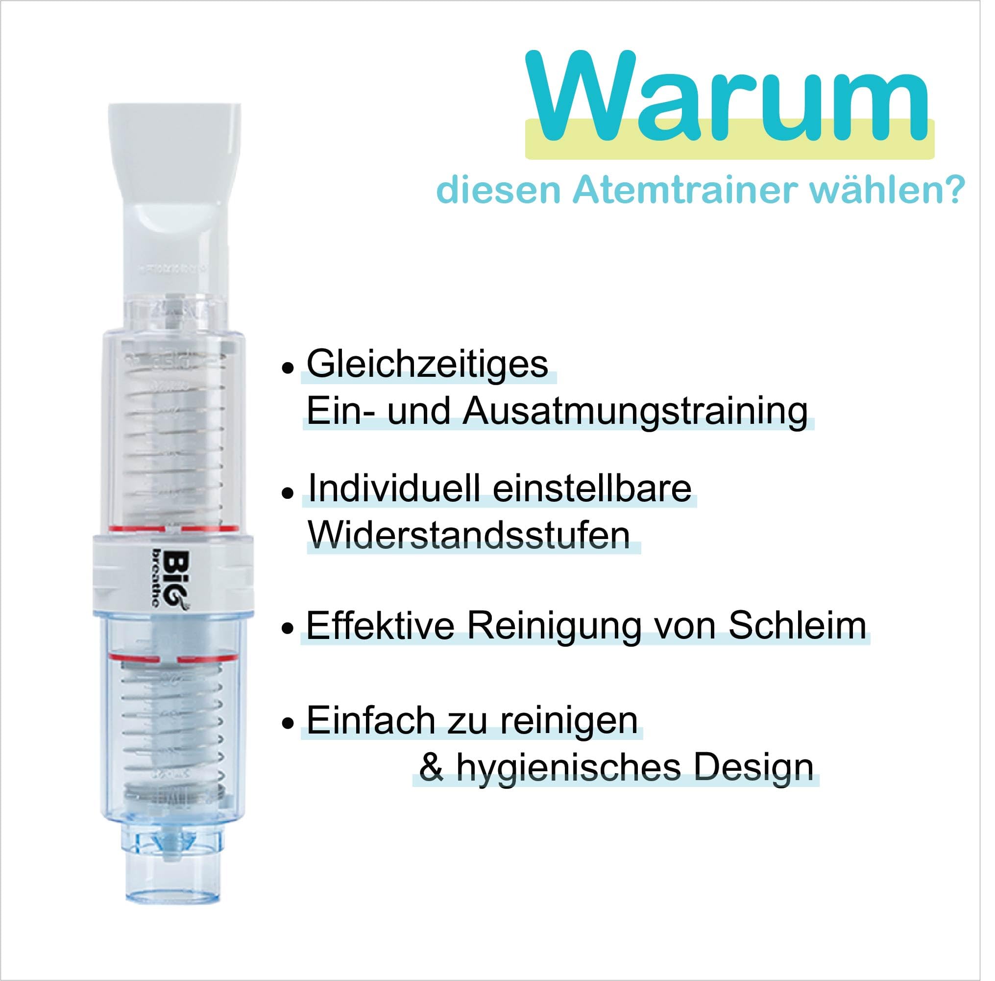Bigbreathe IMT/PEP | 3-in-1 Atemtrainer für Senioren, Schleimlösung und Lungenkapazitätssteigerung, Einfach zu bedienen und zu reinigen