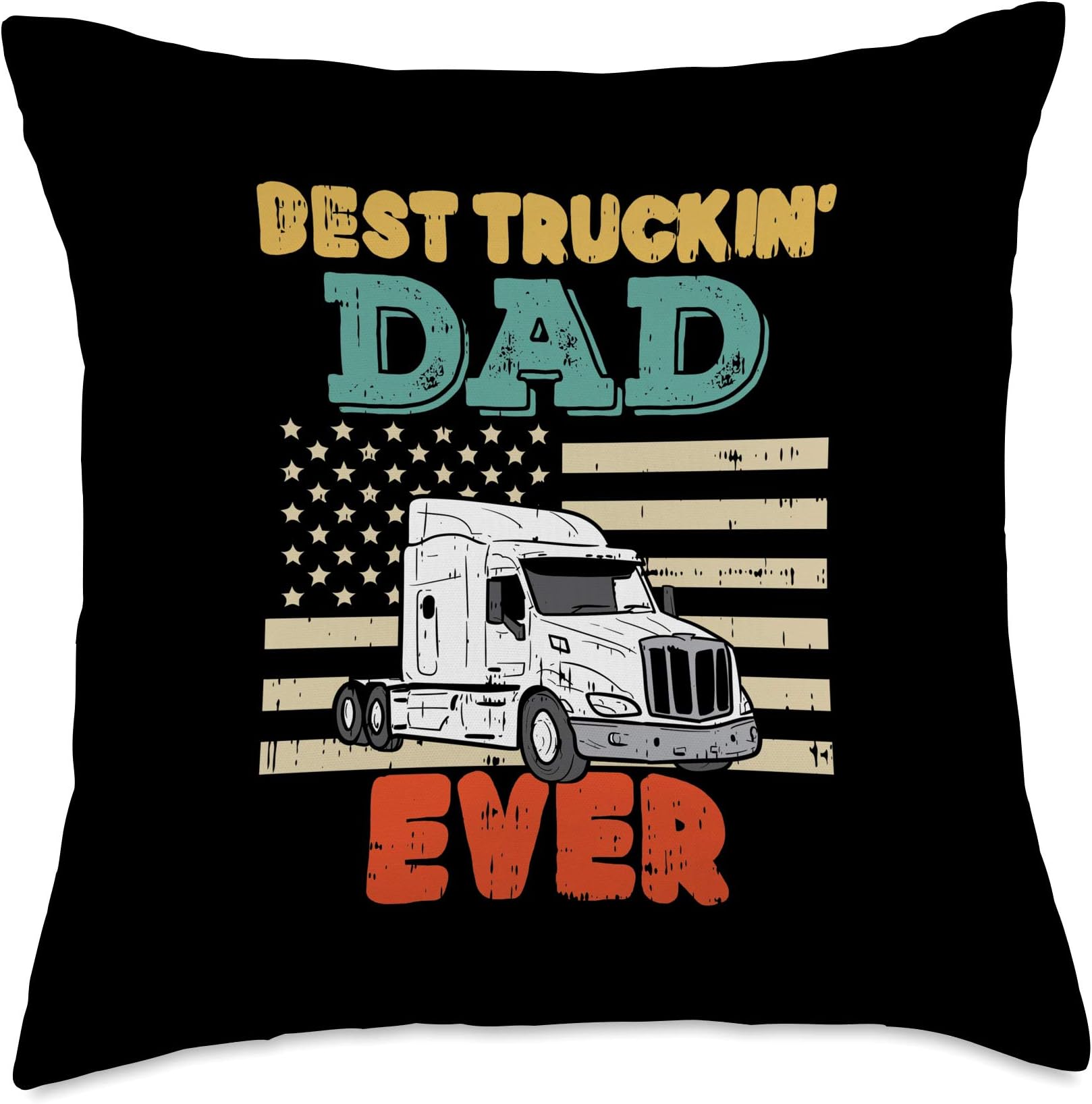 BoredKoalas Truck Pillows Trucker Driver GiftAmerican Flag Best Truckin Dad Truck Driver Trucker Men Gift Throw Pillow