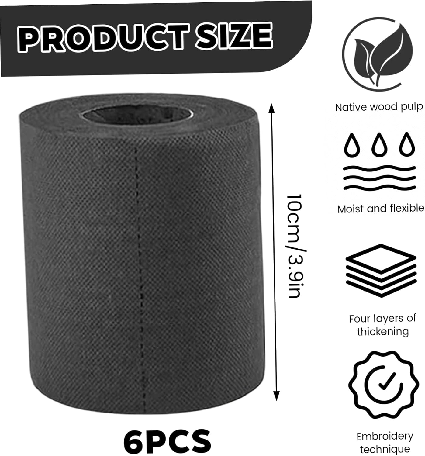 Toilet Paper - 6PCS 4 Ply Soft Absorbent Black Paper Roll for Home image 5