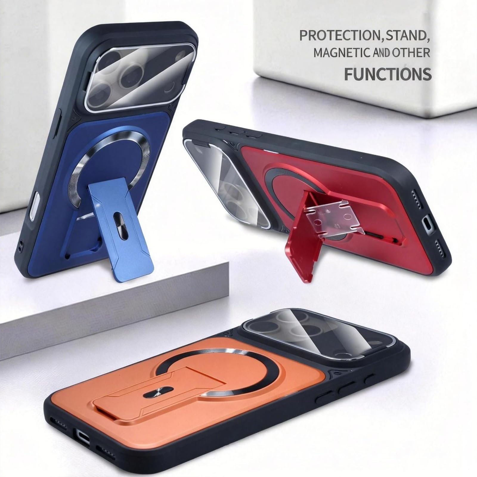 Magnetisch Hülle für iPhone 17 Pro Max/17 Pro/17 Air/17, Gefrostet rutschfeste Schutzhülle mit Faltbare Ständer Kameraschutz Handyhülle,Schwarz,17 Pro