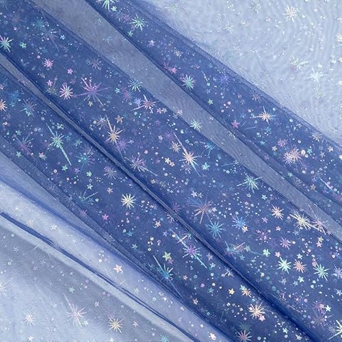 1.5m*1m Glitter Star Tulle Mesh Fabric Black (Blue)