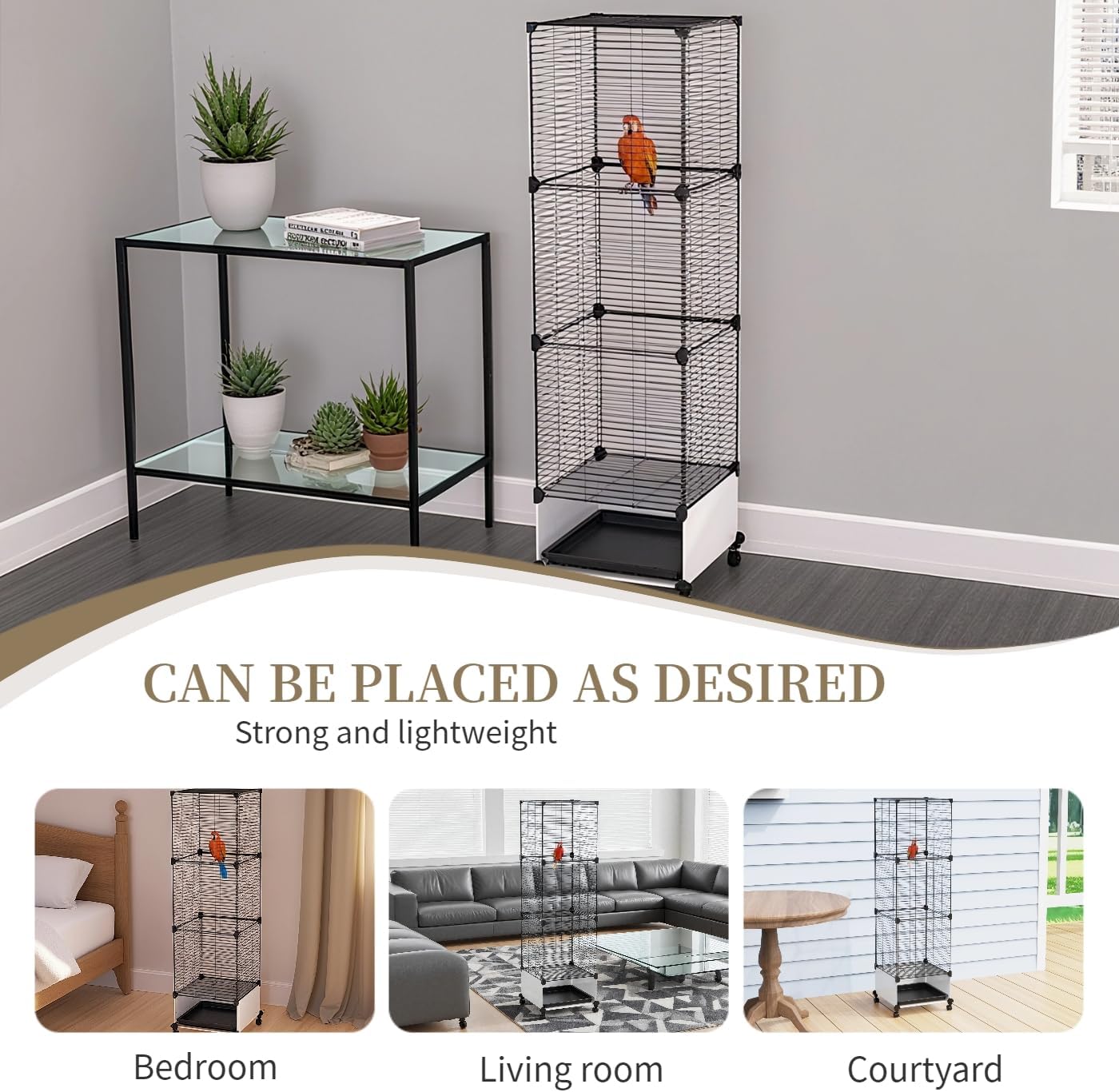 Lightweight Bird Cage with Removable Tray and Adjustable Perch – Portable Small Animal Cage with Single Lockable Door, Easy to Clean & Move for Parrots, Parakeets, Cockatiels, and Finches-M