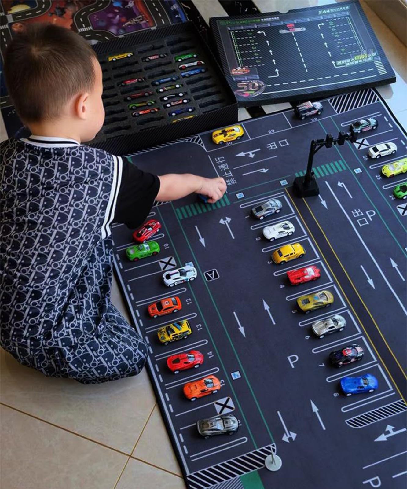 Kids 3D City Traffic Car Road Tapijt, Cartoon Tapijt voor Woonkamer Slaapkamer Speelmatten Jongens Kamer Nachtkastje Lounge Vloermat Kinderen Speelkamer Speelmat (Color : D, Size : 60 * 90CM