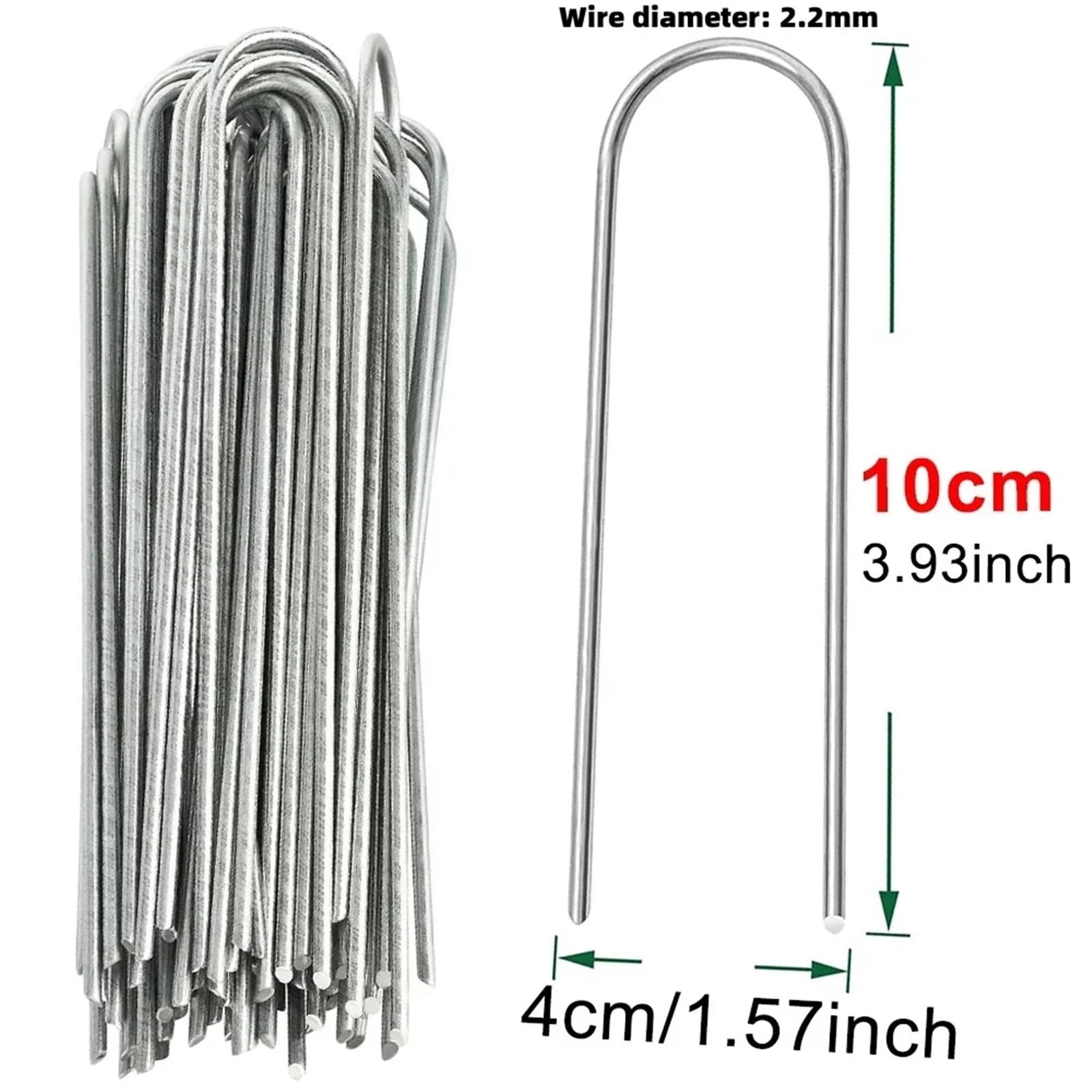 100 Pezzi di picchetti da Giardino a Forma U, Punti Metallici zincati for Giardinaggio, reti in Tessuto for agricolo per Giardini(Silver-4cmx10cm)