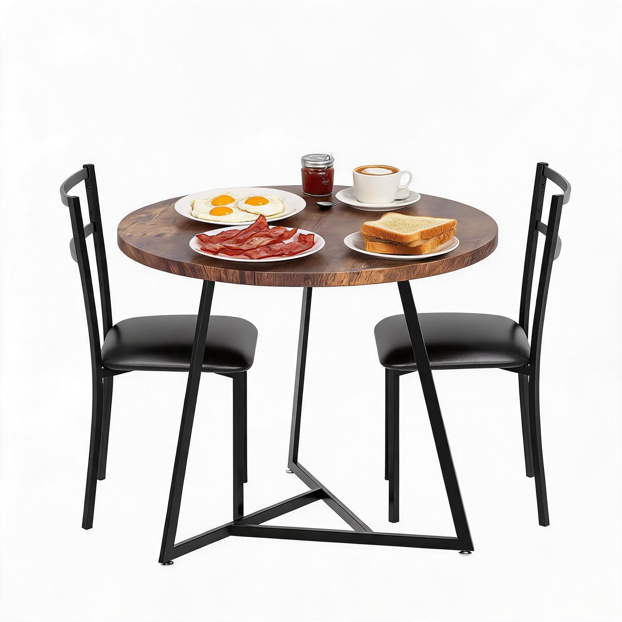 GarveeMore Round Dining Table and 2 Chairs Set