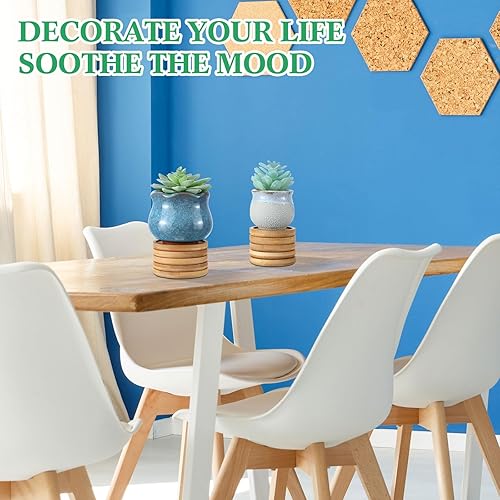 Miniatura 6 de Paquete de 24 macetas pequeñas para suculentas, macetas de cerámica para suculentas con drenaje y bandejas de bambú, mini macetas para plantas,