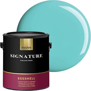 EVOLVE Signature Collection Luxury Interior Paint & Primer, Eggshell Sheen (Aqua Turquoise), 1 Gallon – Premium One-Coat Coverage, Low VOC, Low Odor, Washable Finish for Walls, Ceilings & Trim