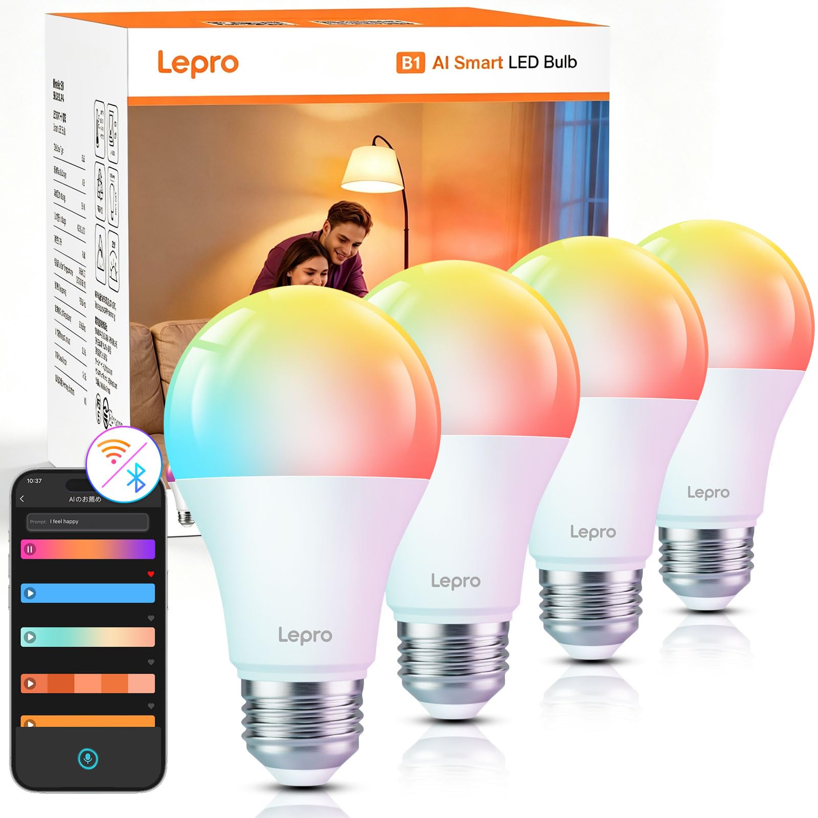 Amazon | Lepro AI スマート電球 B1 led e26 60W形 4個 Alexa対応 Wi