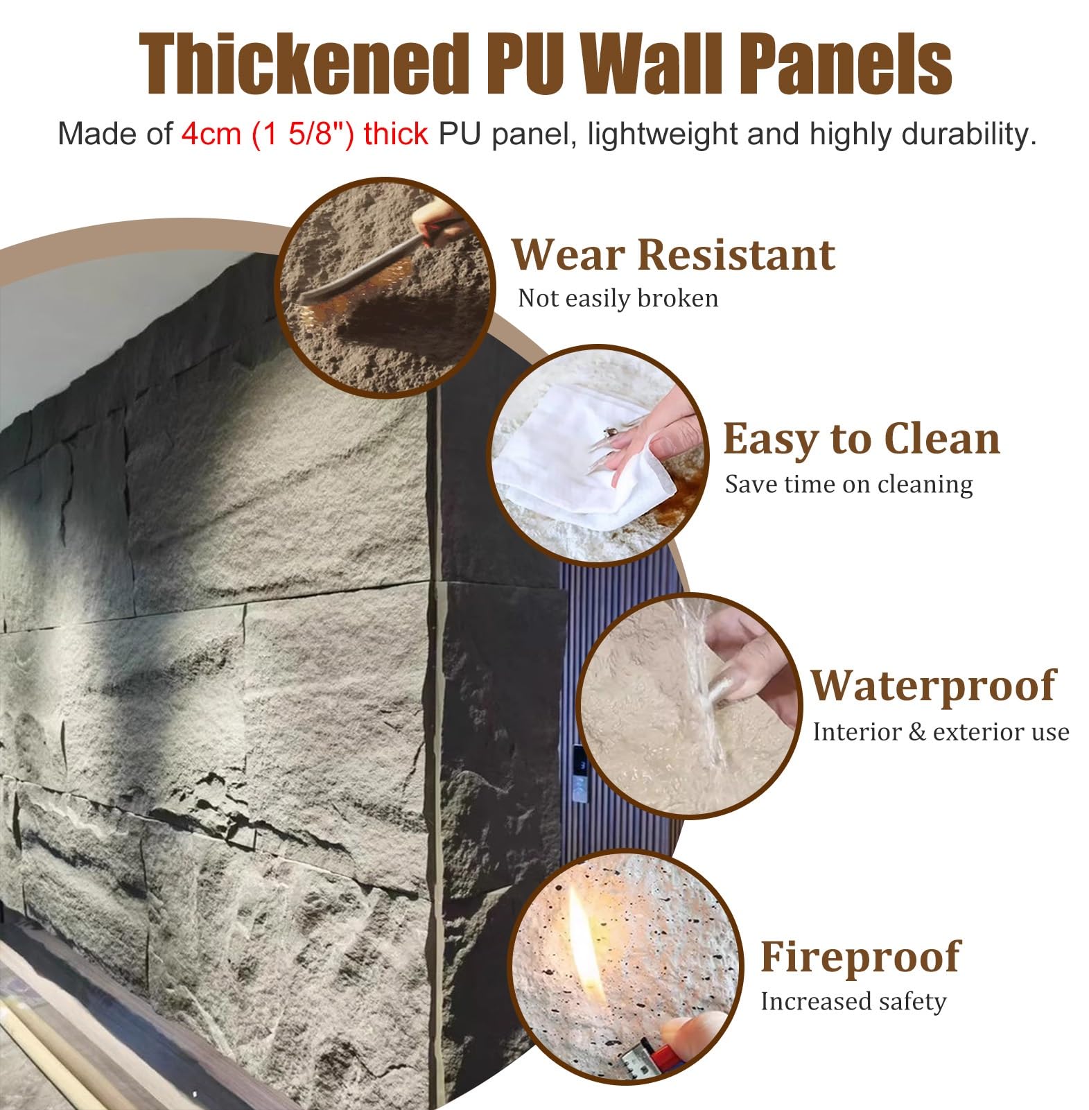 Revestimiento de pared 3D de piedra de poliuretano, láminas de chapa de piedra sintética, aspecto envejecido, pared decorativa para el hogar para sala de estar, dormitorio, cocina, baño, bar