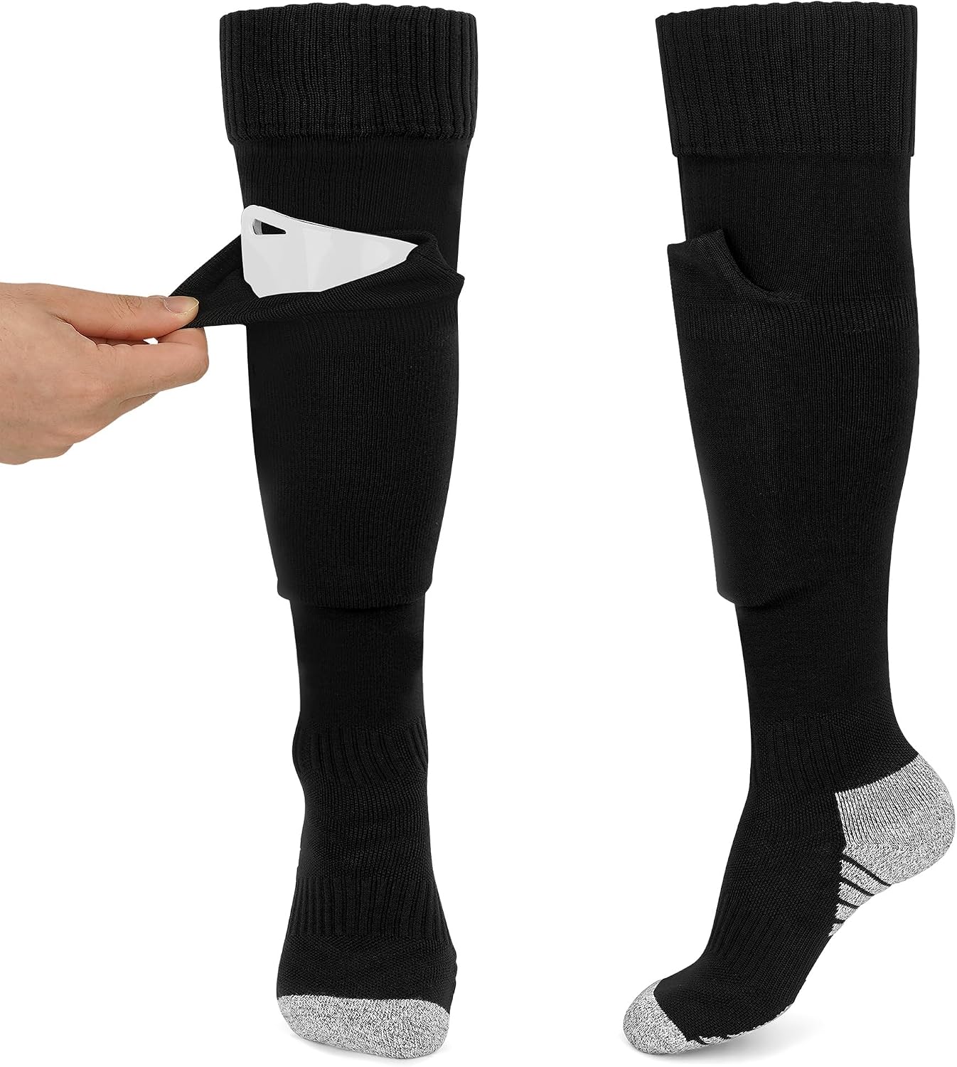 Linkidea Soccer Socks with Built-in Shin Guard Pockets for Kids, Knee High Soccer Socks Avoid Shin Guards Move Around, Improved Comfort (3 Pairs/Size M)