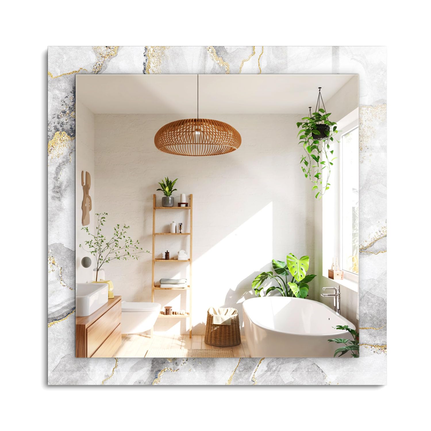 Generico Decormat Specchiera da Parete Rettangolare per Camera da Letto 60x60cm - Marmo con venature