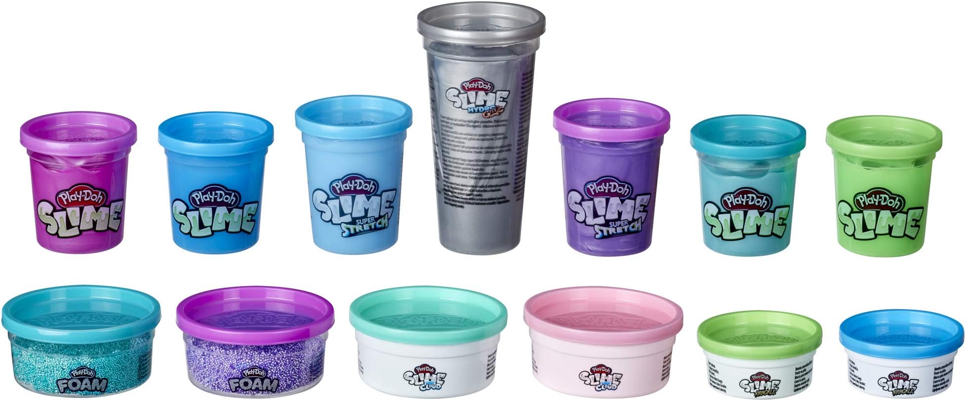 Foam and Play-Doh Slime Kit: Super Cloud Slime, HydroGlitz, Super Stretch, and Krackle 13 Multipack Bundle of Cool Colors, Kids Party Favors, Non-Toxic (Amazon Exclusive)