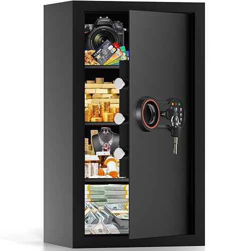 6.0 Cu Ft Large Safe Box for Home Use, 27.6"H Heavy Duty Home Safe with Combination Lock, Alarm System, Removable Shelves, Wall/Floor Mountable Anti-theft Security Safe for Money Jewelry Documents - 6.0 Cub - Standard