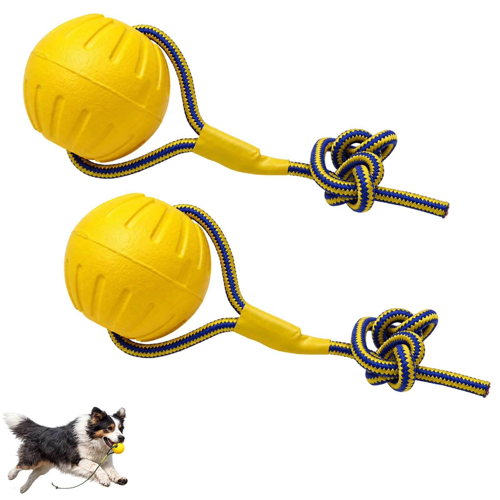 GYTFOG 2 Pcs Dog Ball on Rope, Ball on a Rope for Dogs, Interactive Dog Rope Toy, Fling Dura Foam Toy, Dog Water Float Toy Ball for Fetch Games, Rubber Ball and Cotton Rope
