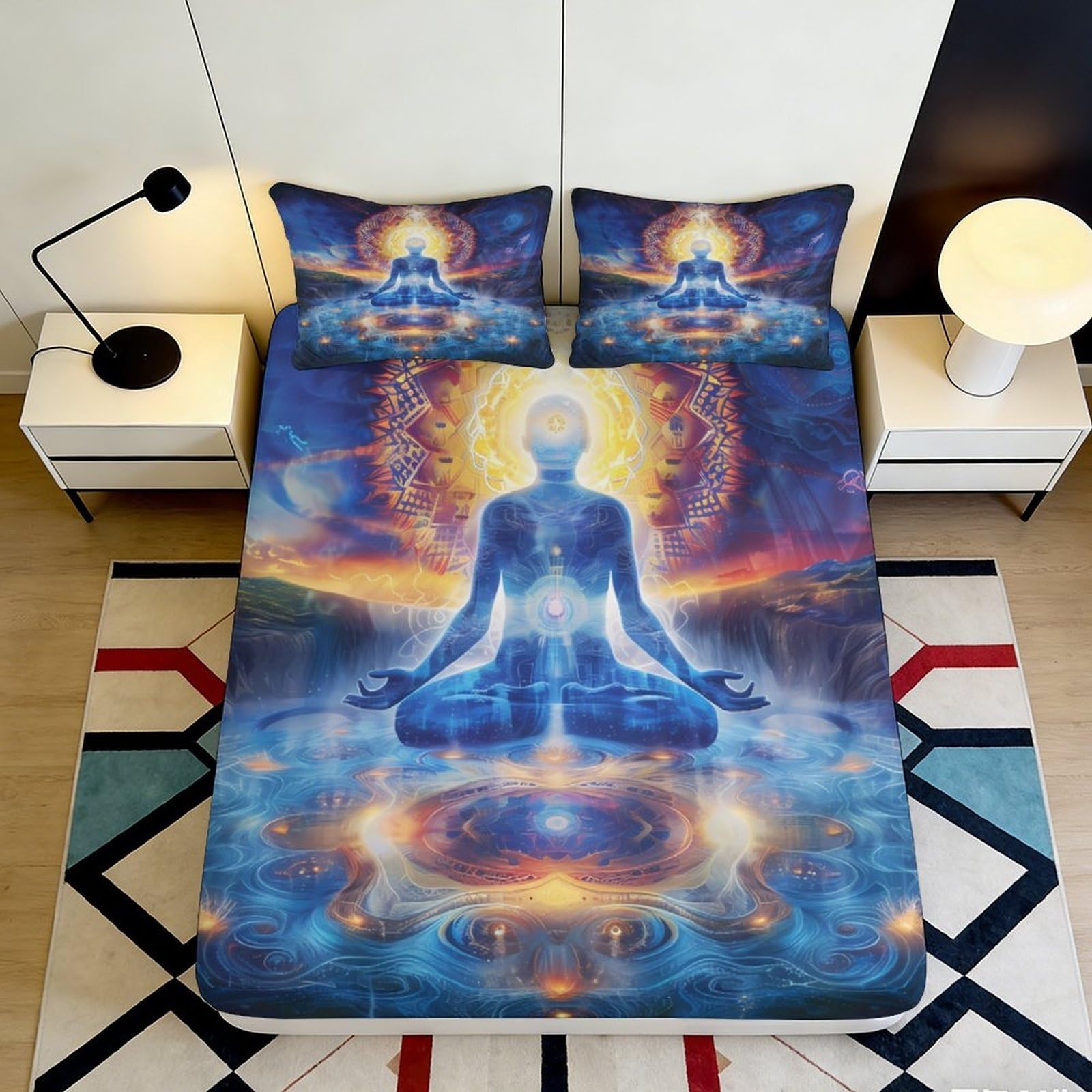 Pnayamiorkfel Style-9 3D Printed Chakra Meditation Fitted Sheet Microfiber Soft Breathable Mandala Bed Cover For Bedroom Dorm Decor 90X200x25cm