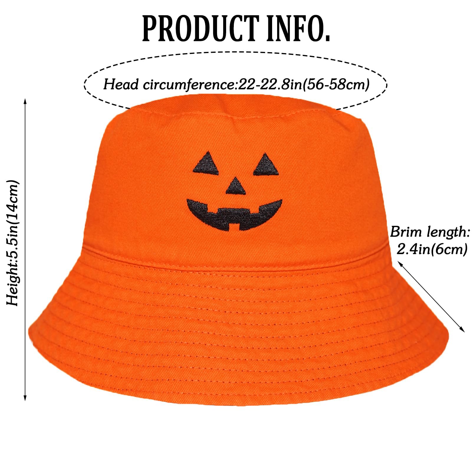 Halloween Pumpkin Bucket Hat for Women and Men- Reversible Sun hat with Jack O' Lantern Face on Front & Back (Orange Black)