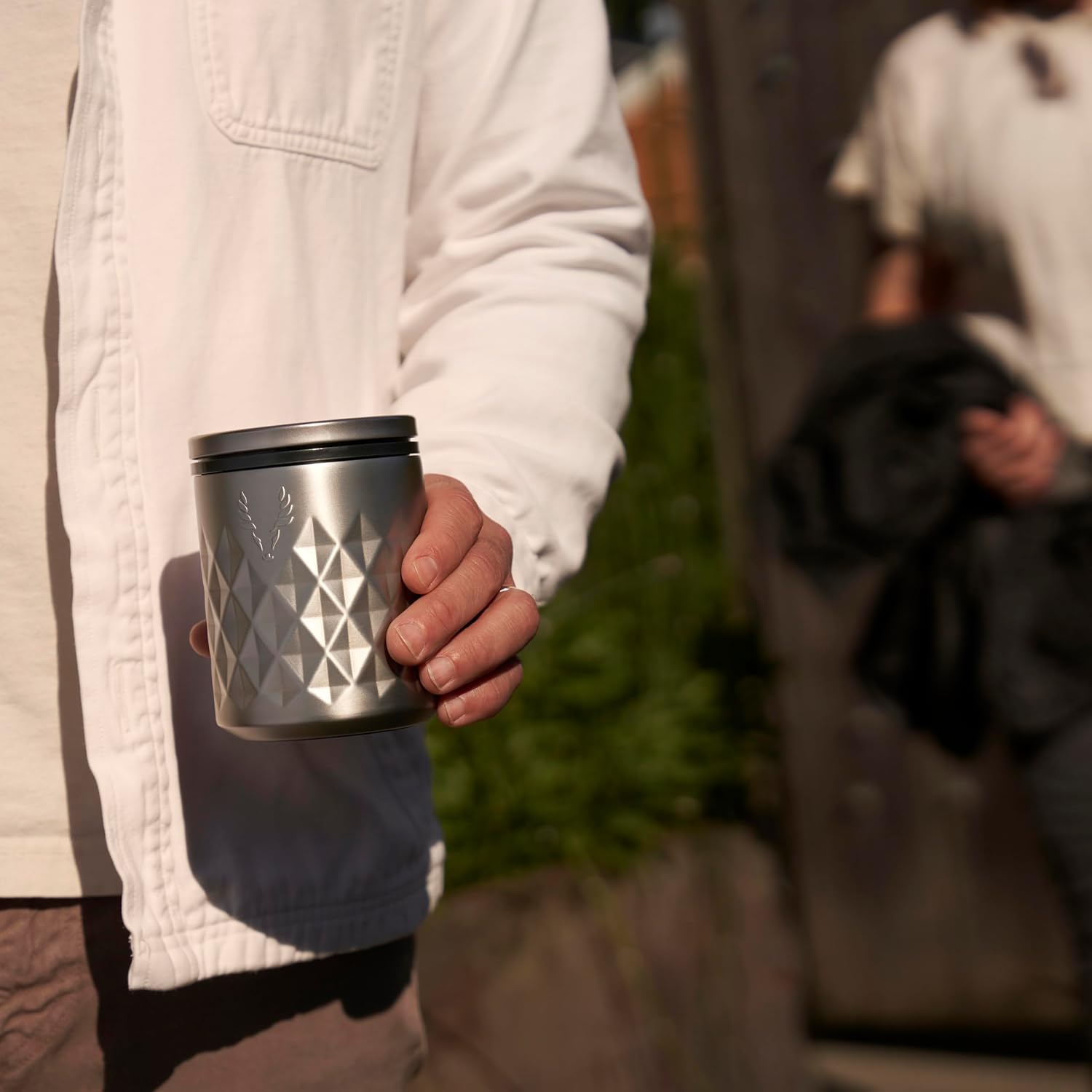 Viski Paragon Stainless Steel Rocks Tumbler Cup with Lid, Insulated Ceramic Lined Metal Whiskey Glass for Patio, Outdoor BBQ Party, Gifts for Drink Lovers, 12 oz, Set of 1, Platinum - Image 7