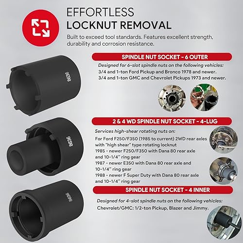 Miniatura 5 de Kit de herramientas de enchufe de tuerca de husillo, 5 piezas de eje de bloqueo de tuerca de bloqueo de eje conjunto de 1/2 pulgada para Ford Dana