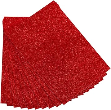 10 Pcs Sticky Glitter Foam Sheets Assorted Colors EVA Foam Sheets Glitter Cardstock Paper with Adhesive Backing for Kids Art Projects Red