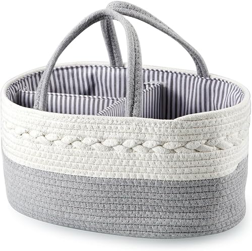 Miniatura 7 de PandaEar Organizador de pañales de bebé para niños y niñas, cesta portátil para pañales de bebé, organizador de pañales de cuerda de algodón de