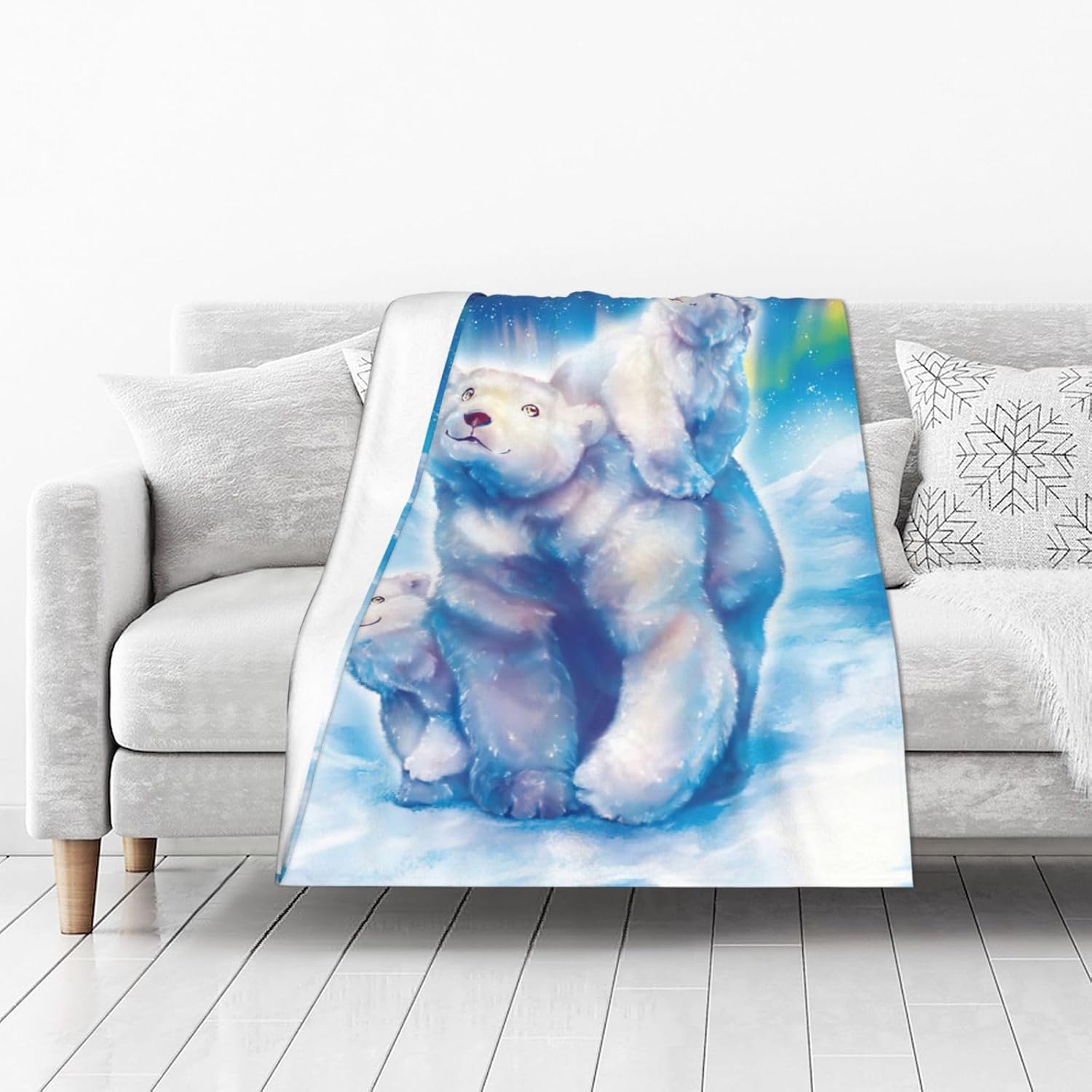 Polar Bear Blanket Super Soft Warm Fluffy Flannel Aurora