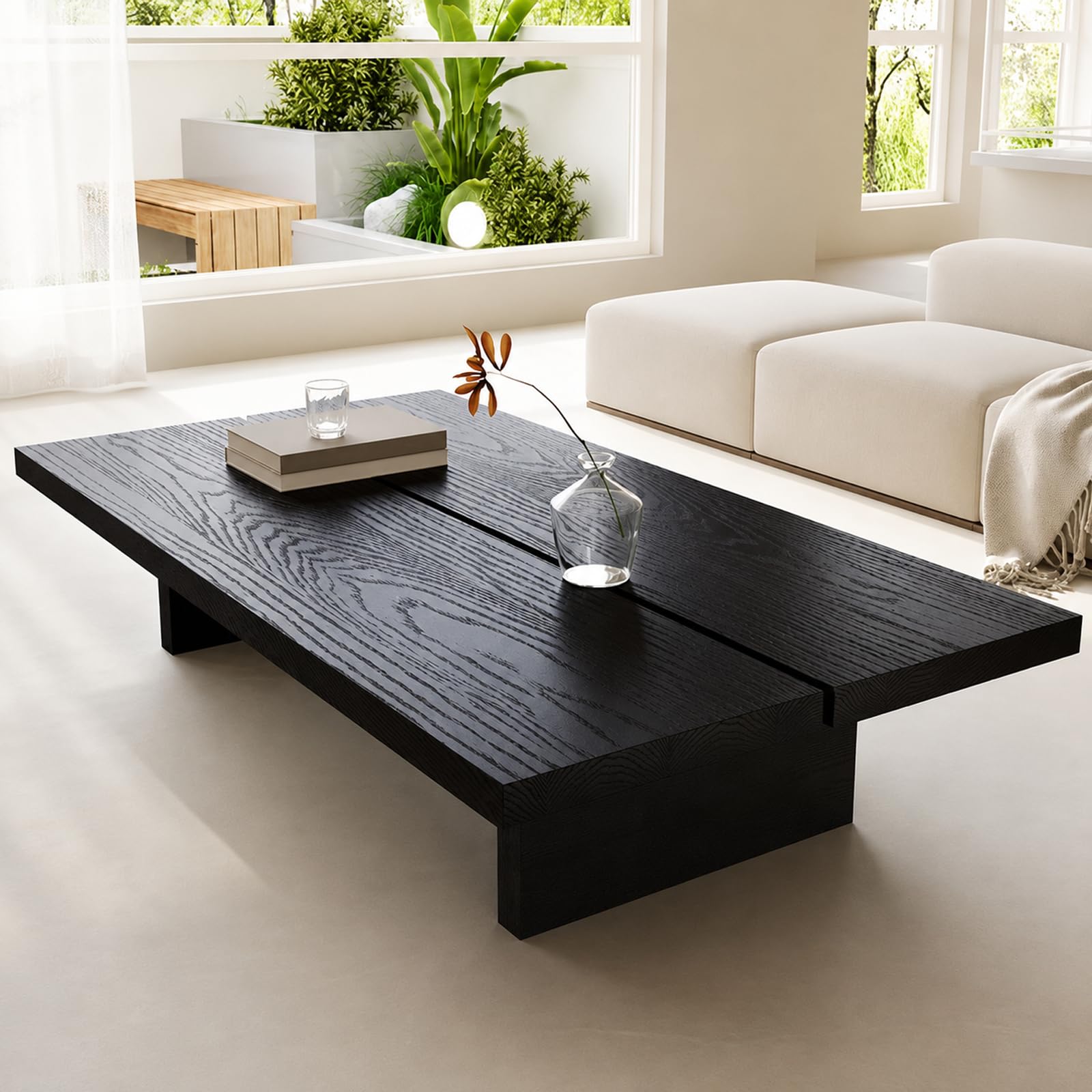 Table basse rectangulaire moderne noire en bois de pin massif de 120 cm