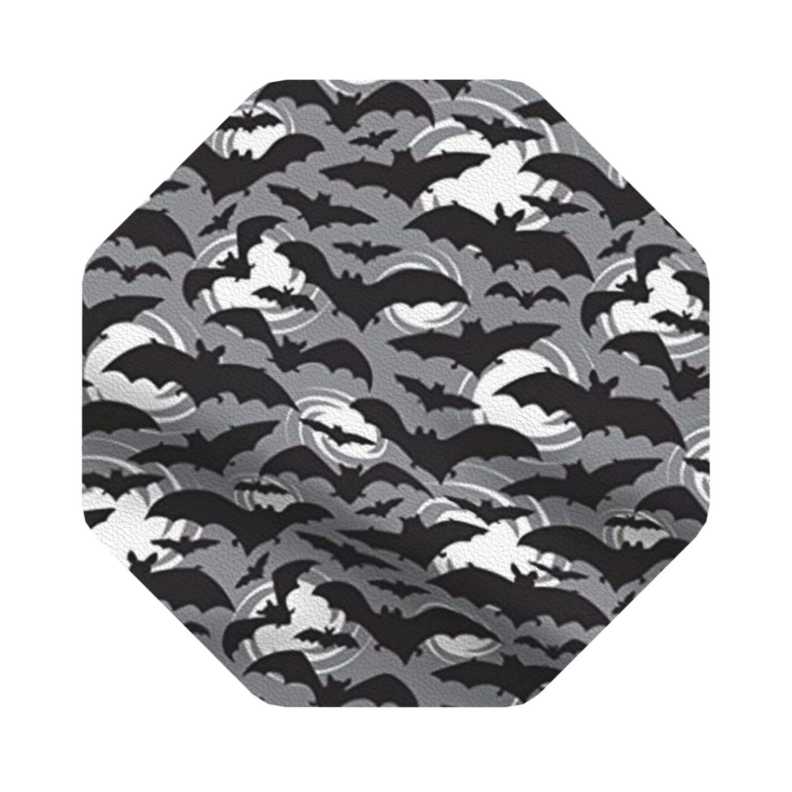 Halloween Bats Grey PU Leather Coasters Set of 6 Octagon Drink Coasters