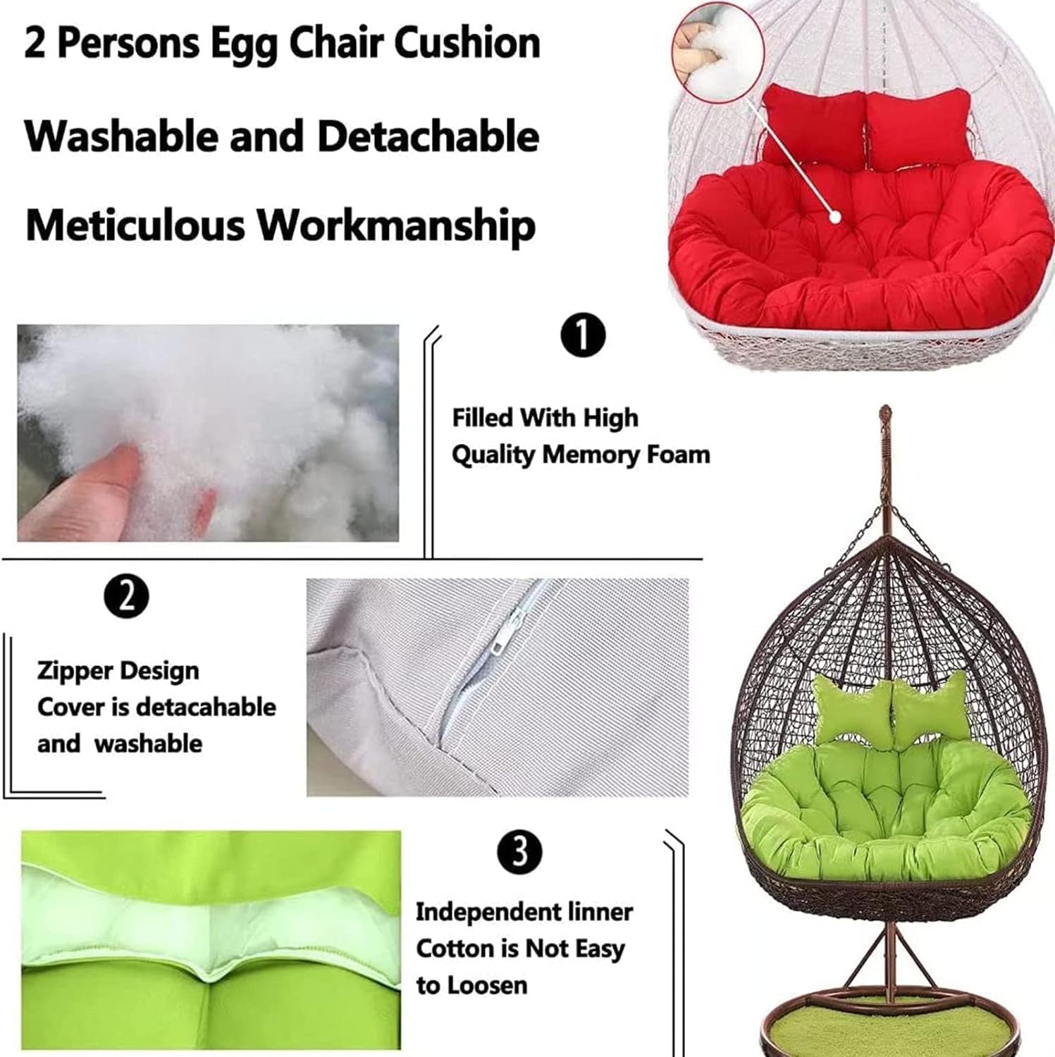 Columpio colgante para 2 personas, sofá biplaza de repuesto para patio al aire libre con cojines, ideal para patio trasero y balcón, diseño estilo hamaca