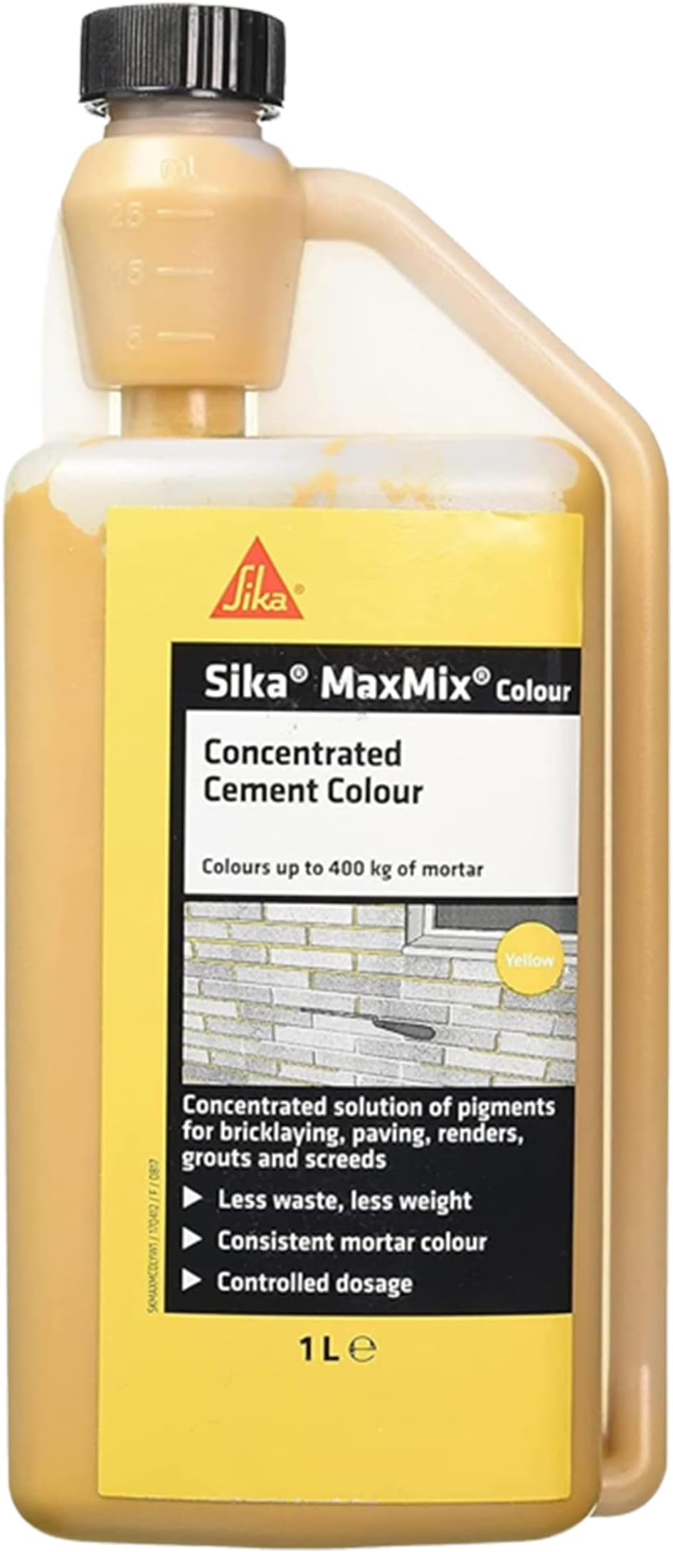 Sika – MaxMix Cement Colour – Concentrated Colourant For Mortars, Rendering, Concrete And Pointing – Easy To Use – Economical – Yellow – 1 Litre