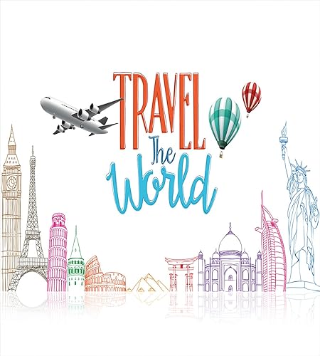 Miniatura 2 de Ambesonne Juego de funda de edredón con texto en inglés "Saying Travel The World Lettering with Around World Landmarks", imagen artística de globos