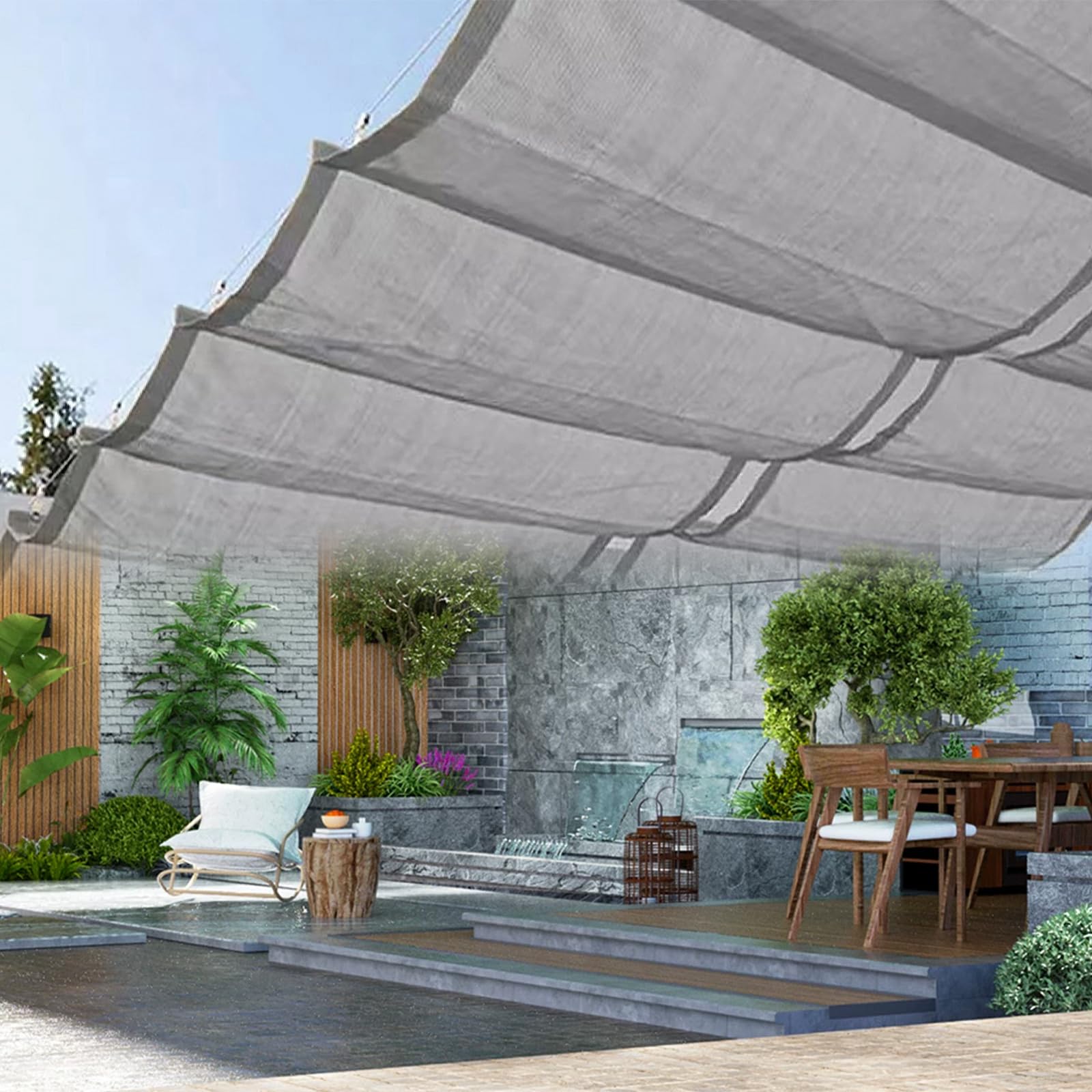 Kit de couverture d'ombre en U contre la chaleur sur la terrasse