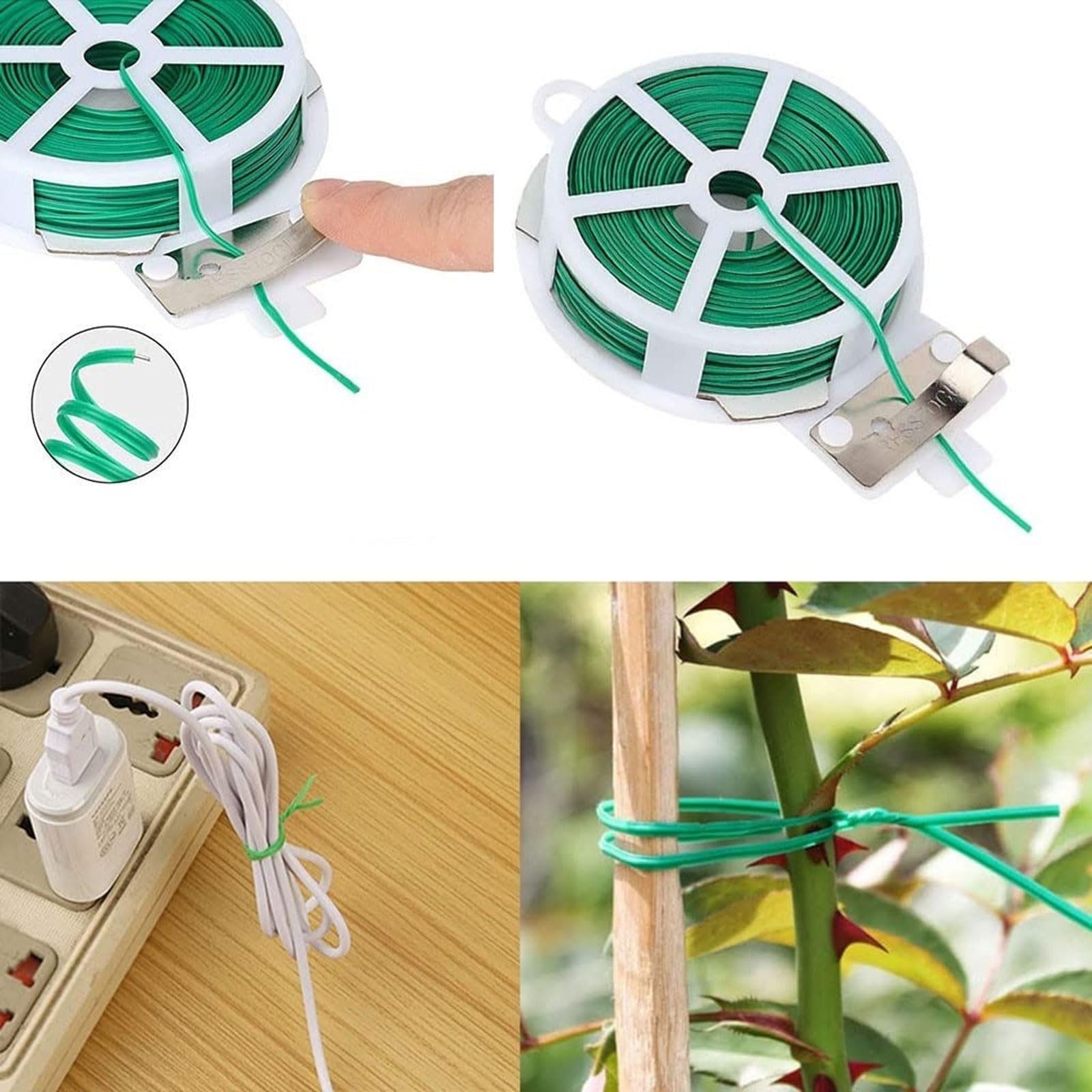 Attaches vertes pour plantes avec cutter intégré | Supports solides mais néanmoins pour tomates, vignes et grimpeurs | Idéal pour le jardinage et la formation des plantes (50 m, 2 rouleaux)