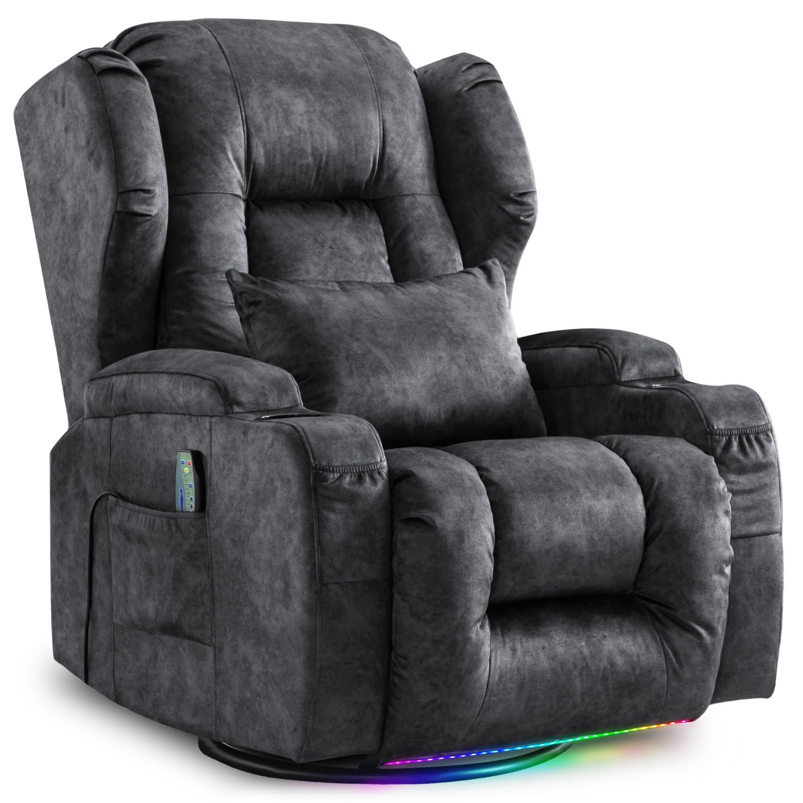 SAMERY Doppelmotor Fernsehsessel Elektrisch Verstellbar, Samt Relaxsessel mit Liegefunktion, 240° Drehbar, 30° Wippbar, Massage Heizung, USB/USB-C/LED – Kinosessel TV Sessel Sofa Chair für Wohnzimme