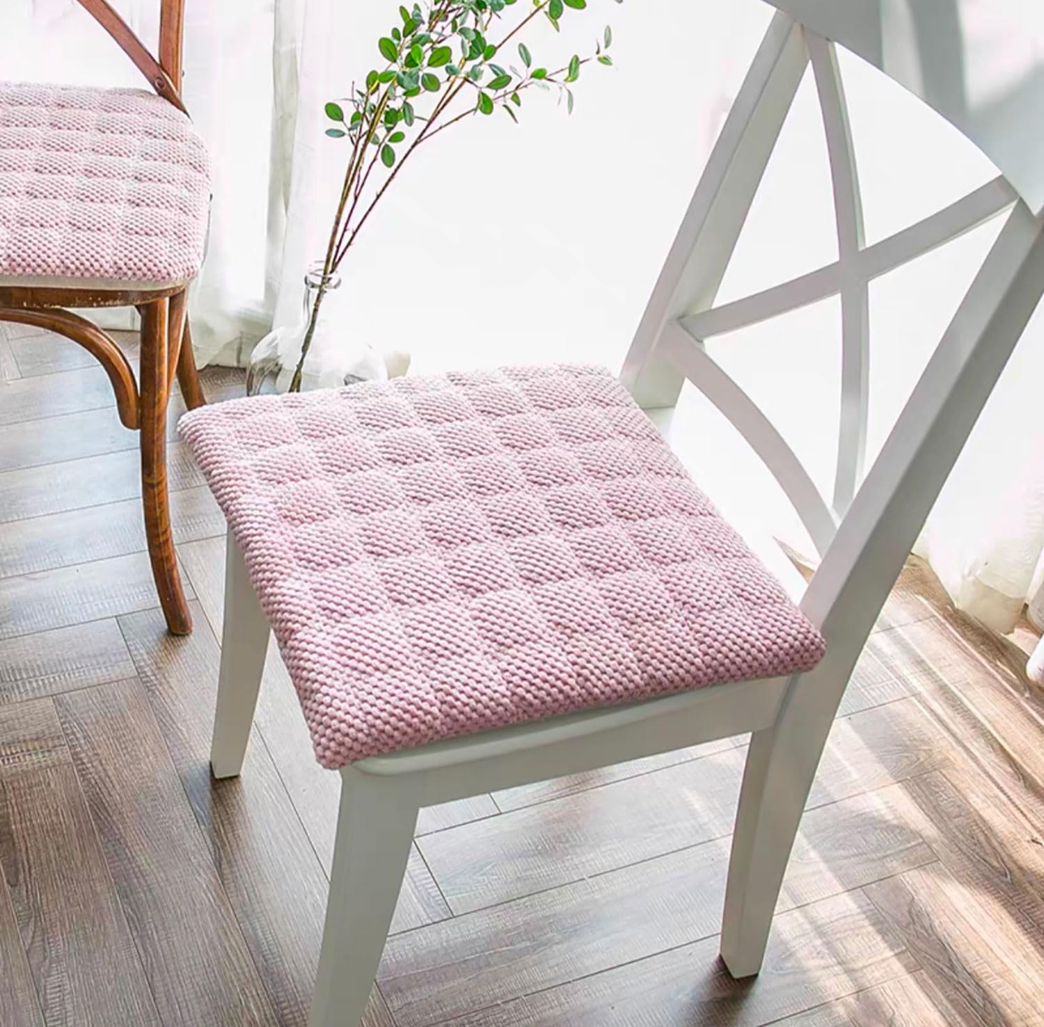MGEMJMJ Chair Cushions With Ties, Chair Pad For Kitchen Chair With Removable Cover, Non Slip Seat Cushions For Dining Chair, Durable Chair Pads Washable(Size:50x50cm(20x20inch),Color:pink)