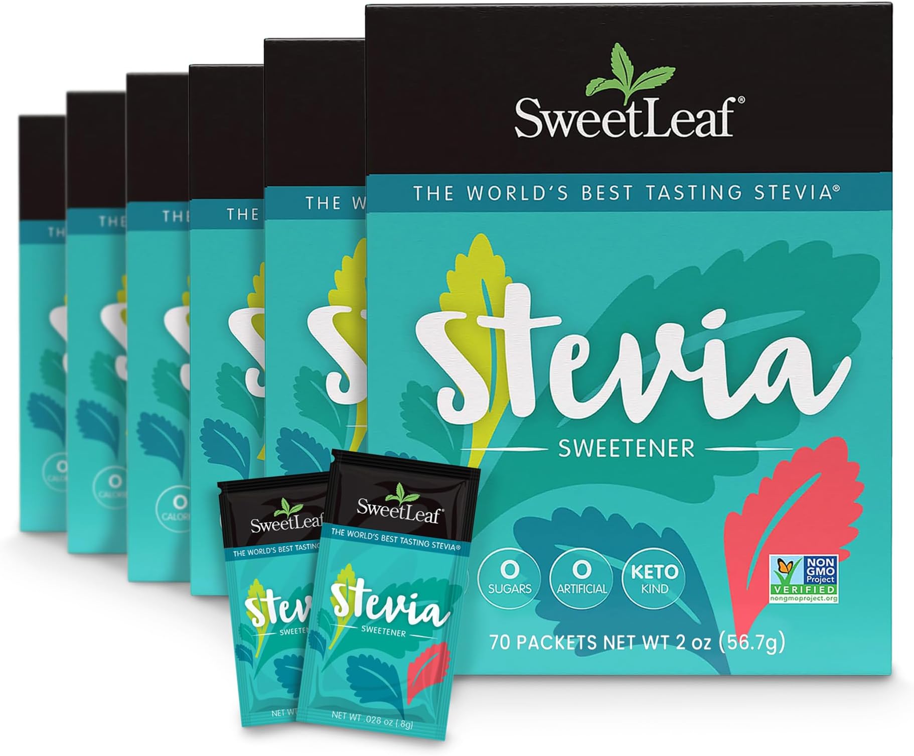 SweetLeaf Stevia Powder Packets - Zero Calorie Sweetener with Stevia Leaf Extract, No Artificial Sweetener Additive, Sugar Free, Keto Friendly, Non GMO, Gluten Free - 70 Packets (Pack of 6)