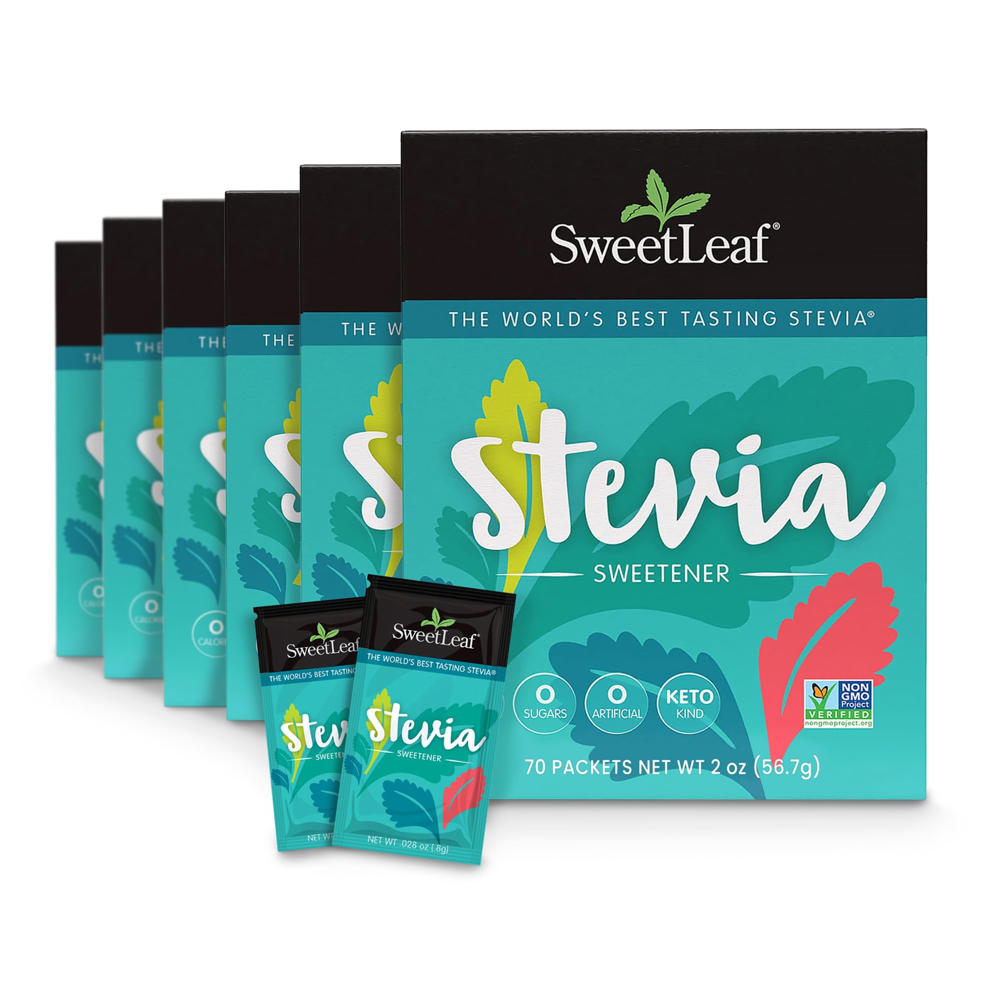 Stevia Powder Packets - Zero Calorie Sweetener with Stevia Leaf Extract, No Artificial Sweetener Additive, Sugar Free, Keto Friendly, Non GMO, Gluten Free - 70 Packets (Pack of 6)