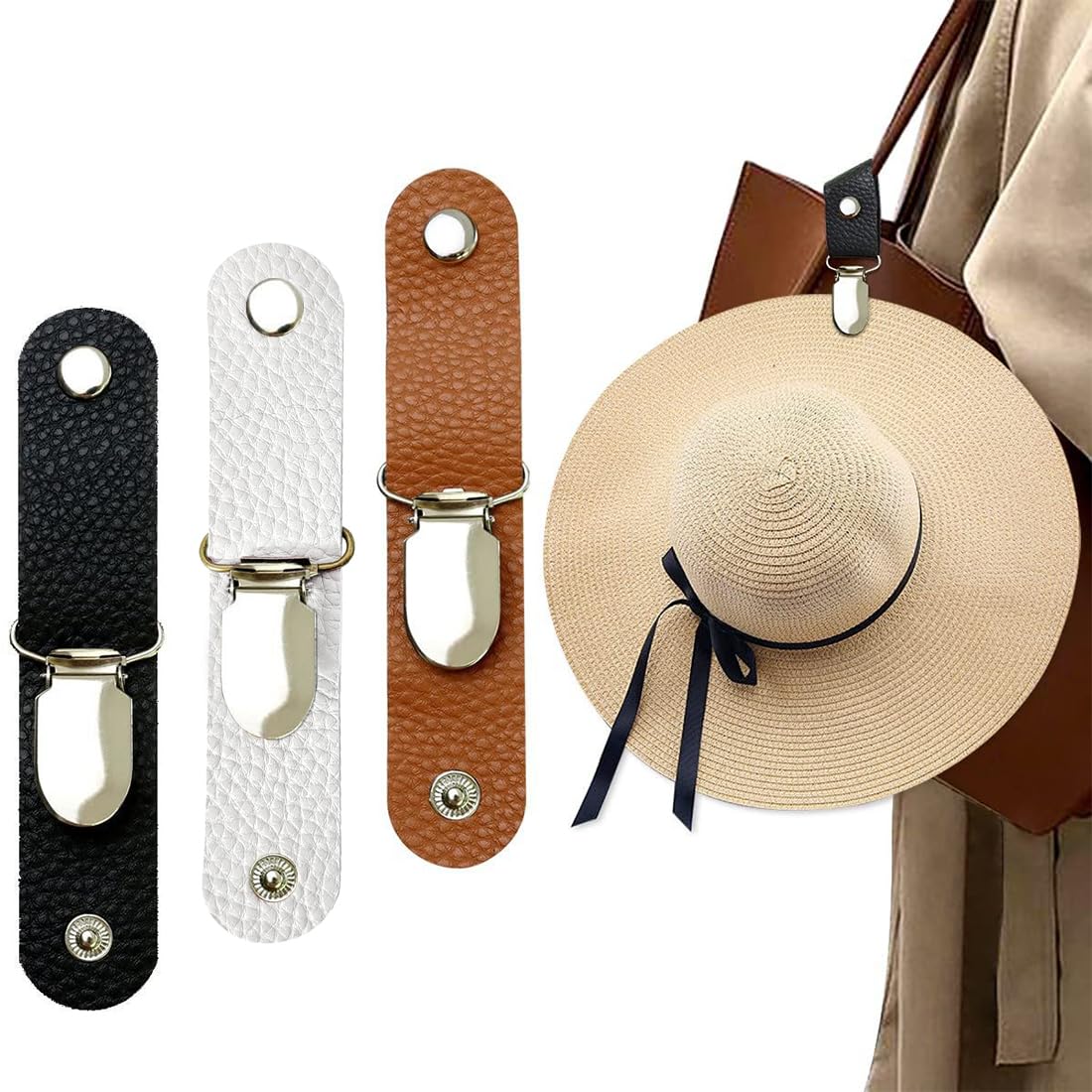 JEYORZY 3pcs Clip para Sombreros De Viaje Clip para Sombreros,Clip Multifuncional para Sombrero de Pato,Accesorios para Viajes Al Aire Libre Hombres Y Mujeres(negro+blanco+marrón