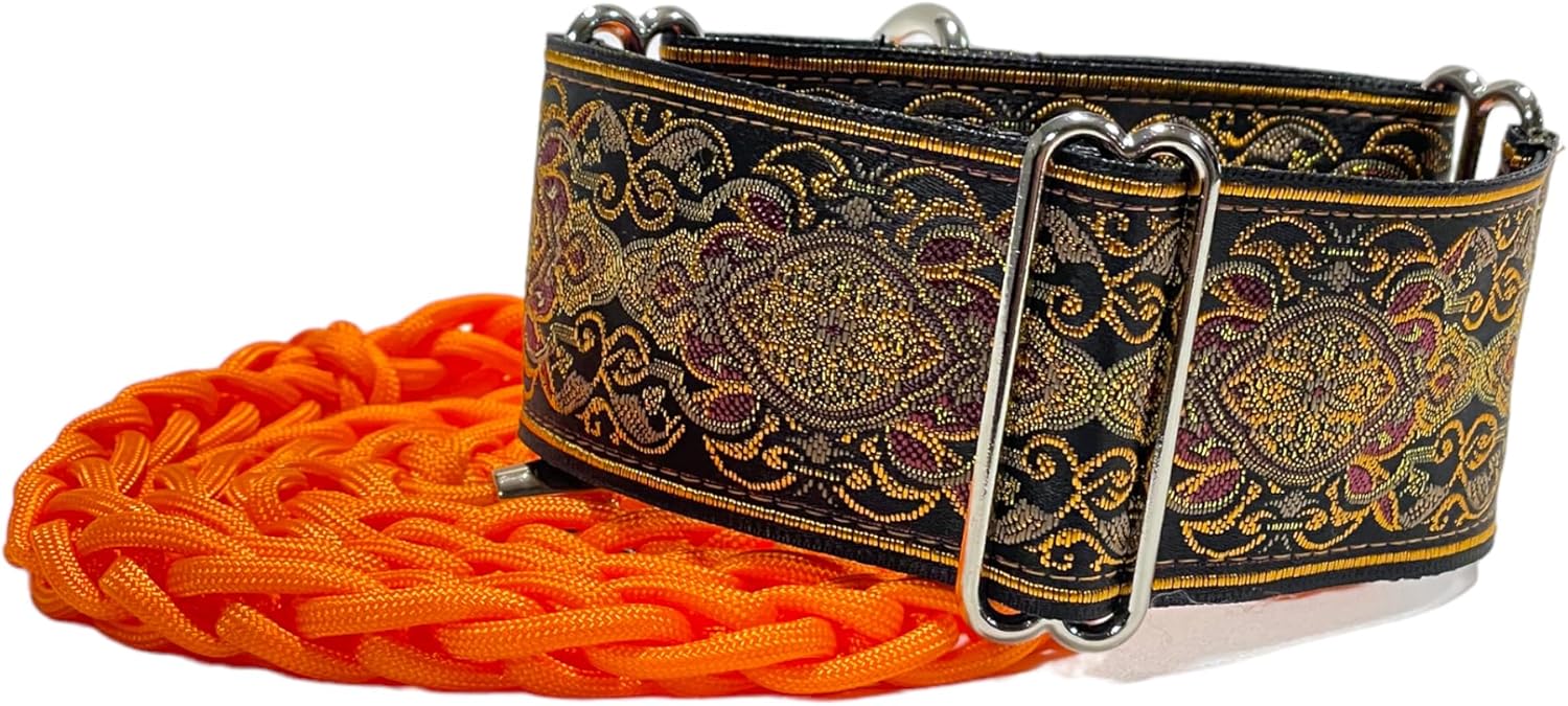 SGang Martingale Dog Collar and Leash Set for Greyhound Saluki Whippet and Other Breeds with Similar Neck 2 Wide (L 14-18 and Leash Set)