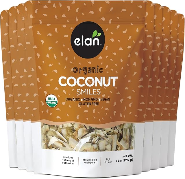 ELAN Organic Coconut Smiles, Non-GMO, Vegan, Gluten-Free, Kosher, 8 Count, 125g