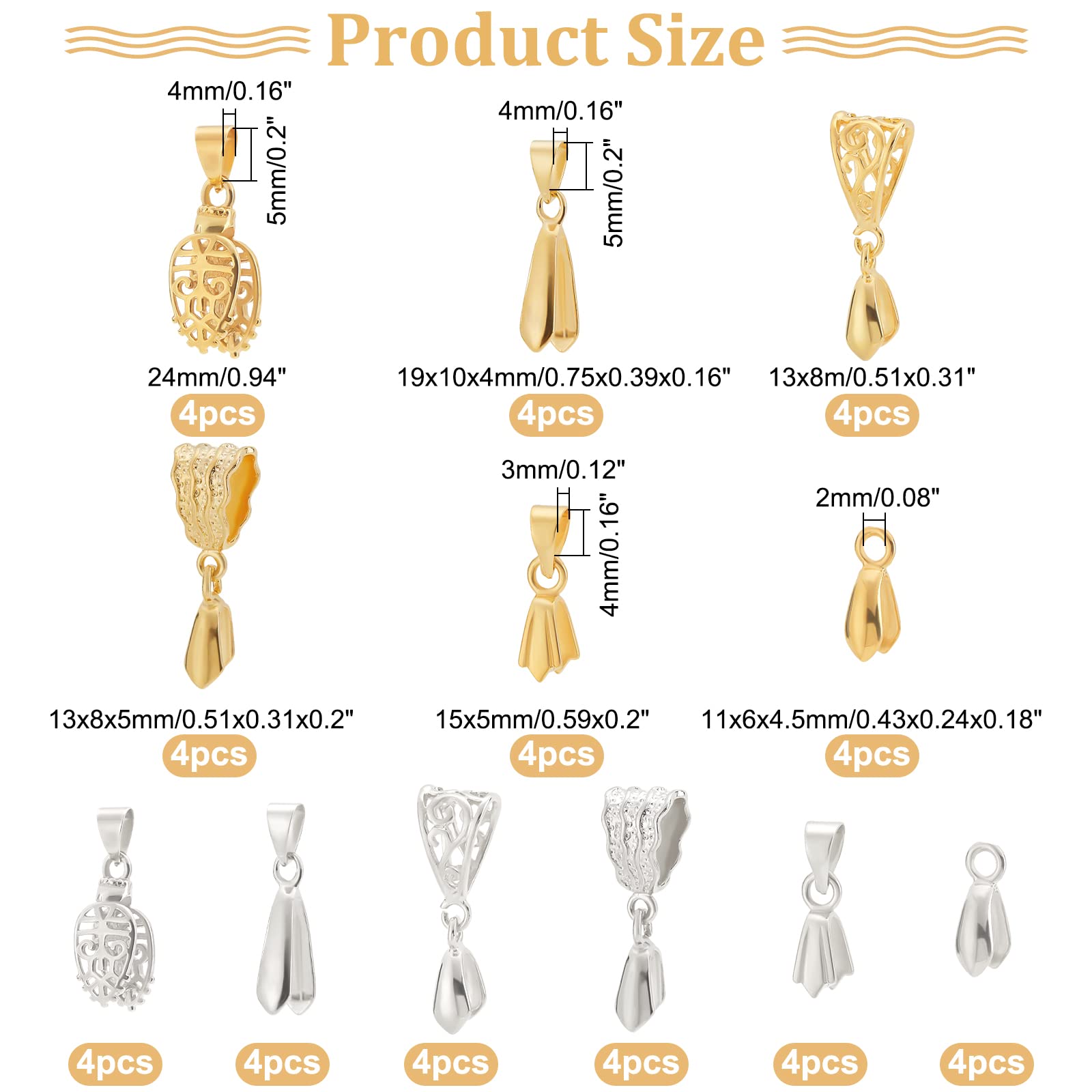 2pcs 925 Sterling Silver 14mm Pendant Bails with Ball Pin U Shape Pinch Bail Connector Bail Jewelry Findings Charm Clasp Clips