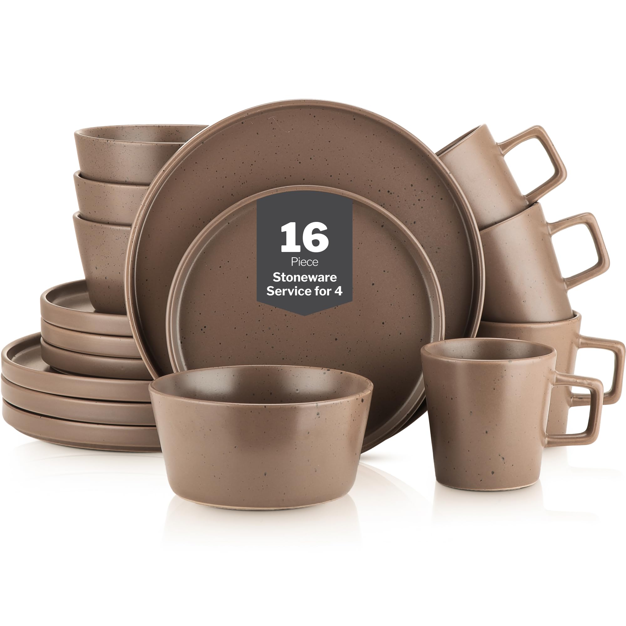 Stone Lain Coupe Dinnerware Set, Service For 4, Matte Brown