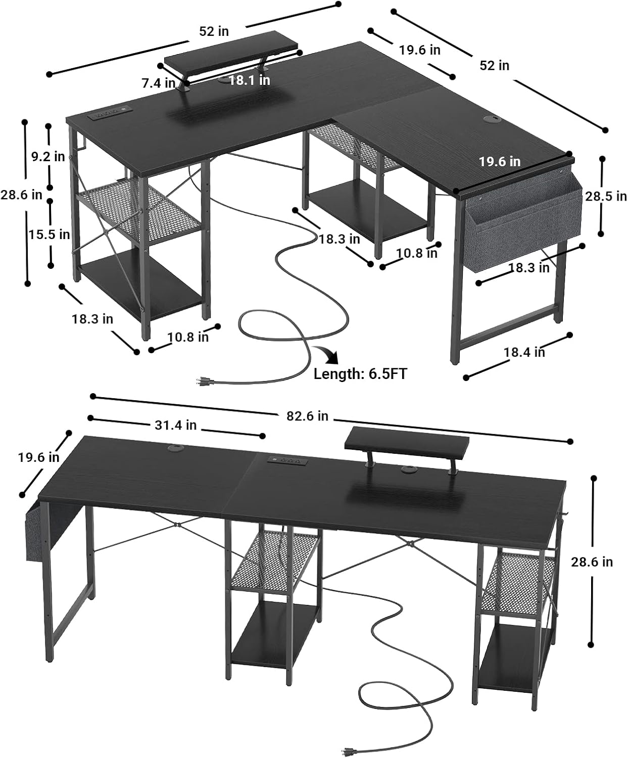 Buy Aheaplus L Shaped Desk with Outlet and USB Charging Port, LShaped