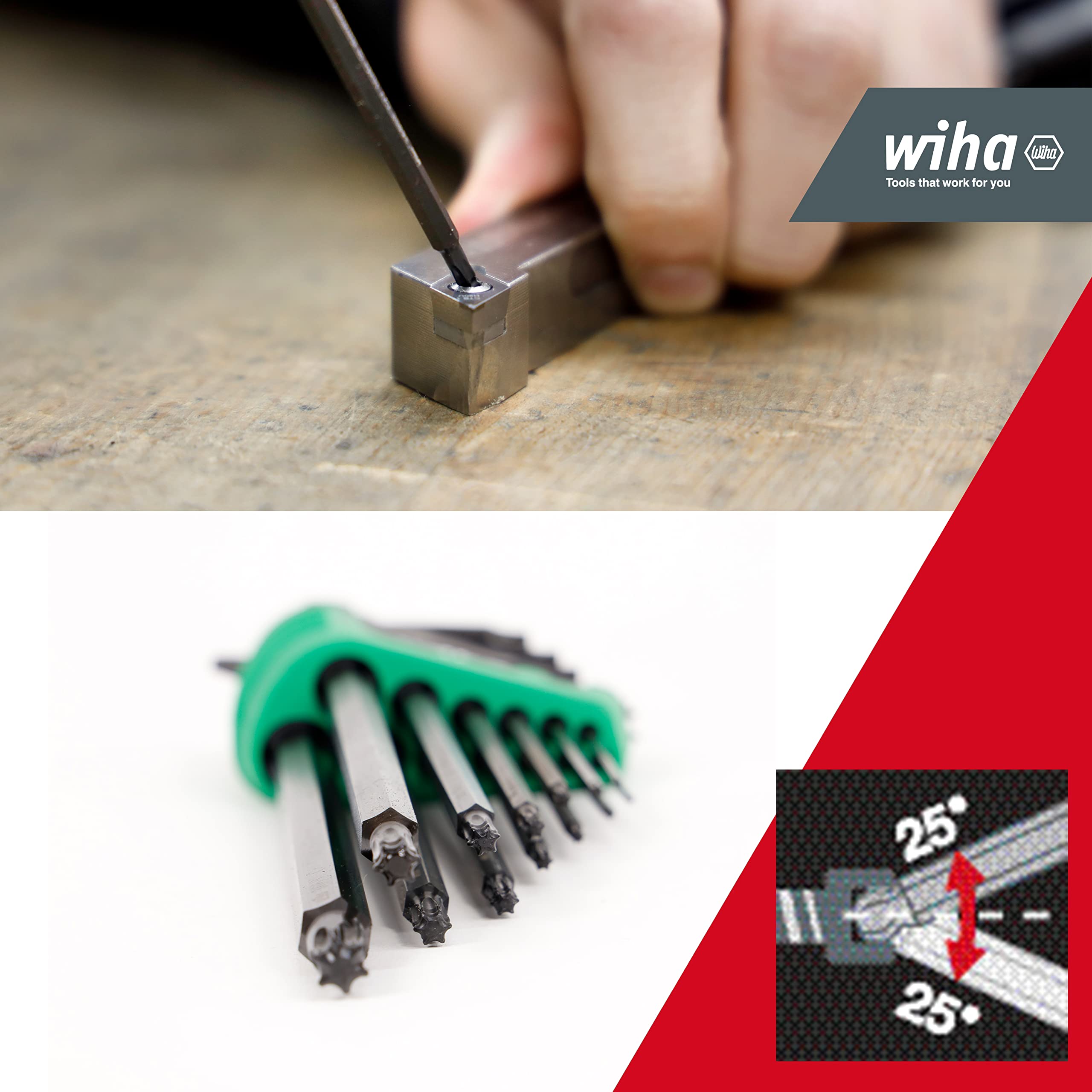 Wiha Zestaw kluczy nasadowych 13-częściowy w uchwycie ErgoStar TORX I T5-T45 I głowica kulowa I czarny utleniony I zestaw kluczy kątowych I zestaw kluczy Torx (43847)